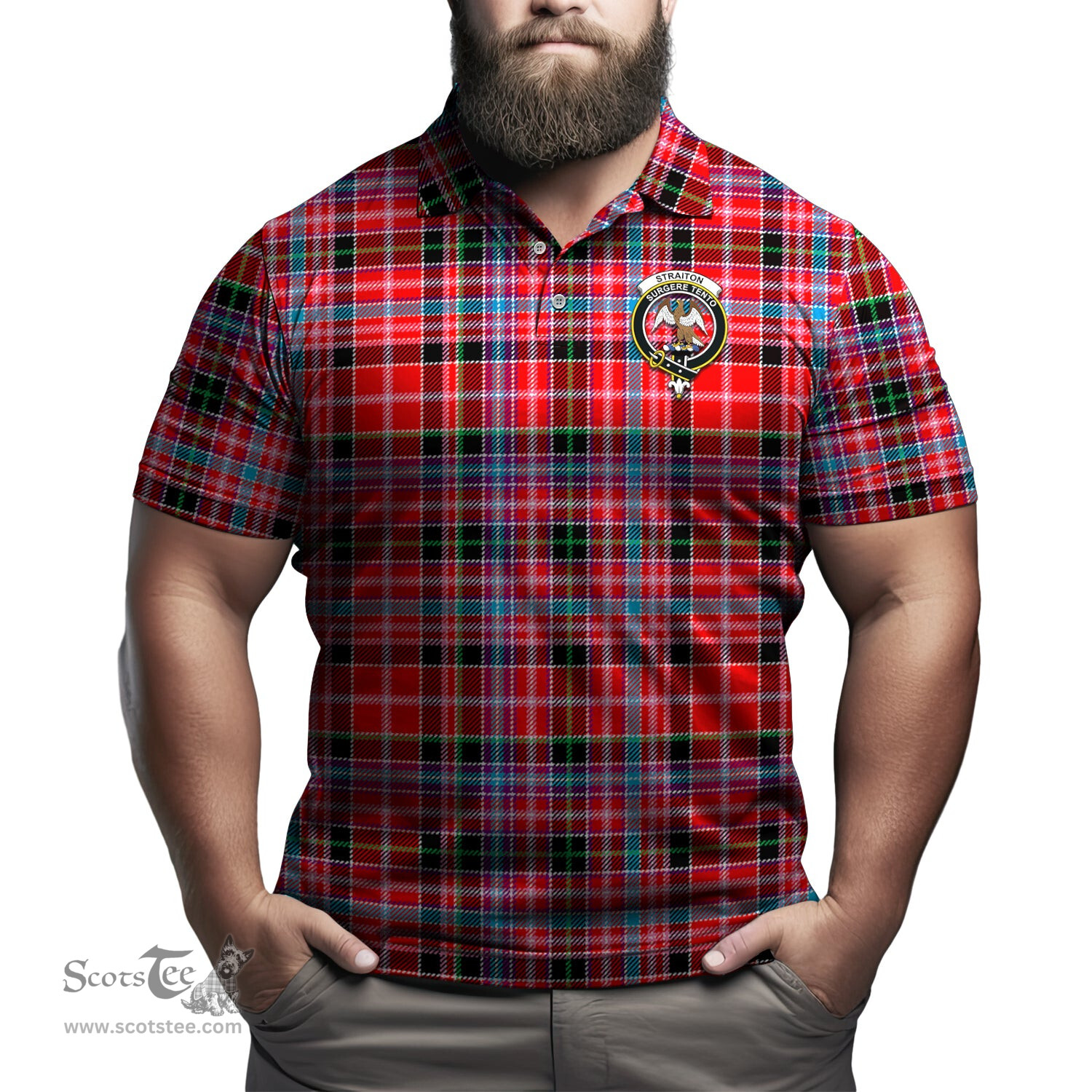 Scottish Straiton Tartan Mens Polo Shirt with Family Crest Scottish Polo Shirt Scottish Plaid Tartan Plaid - ScotsTee - scotstee.com