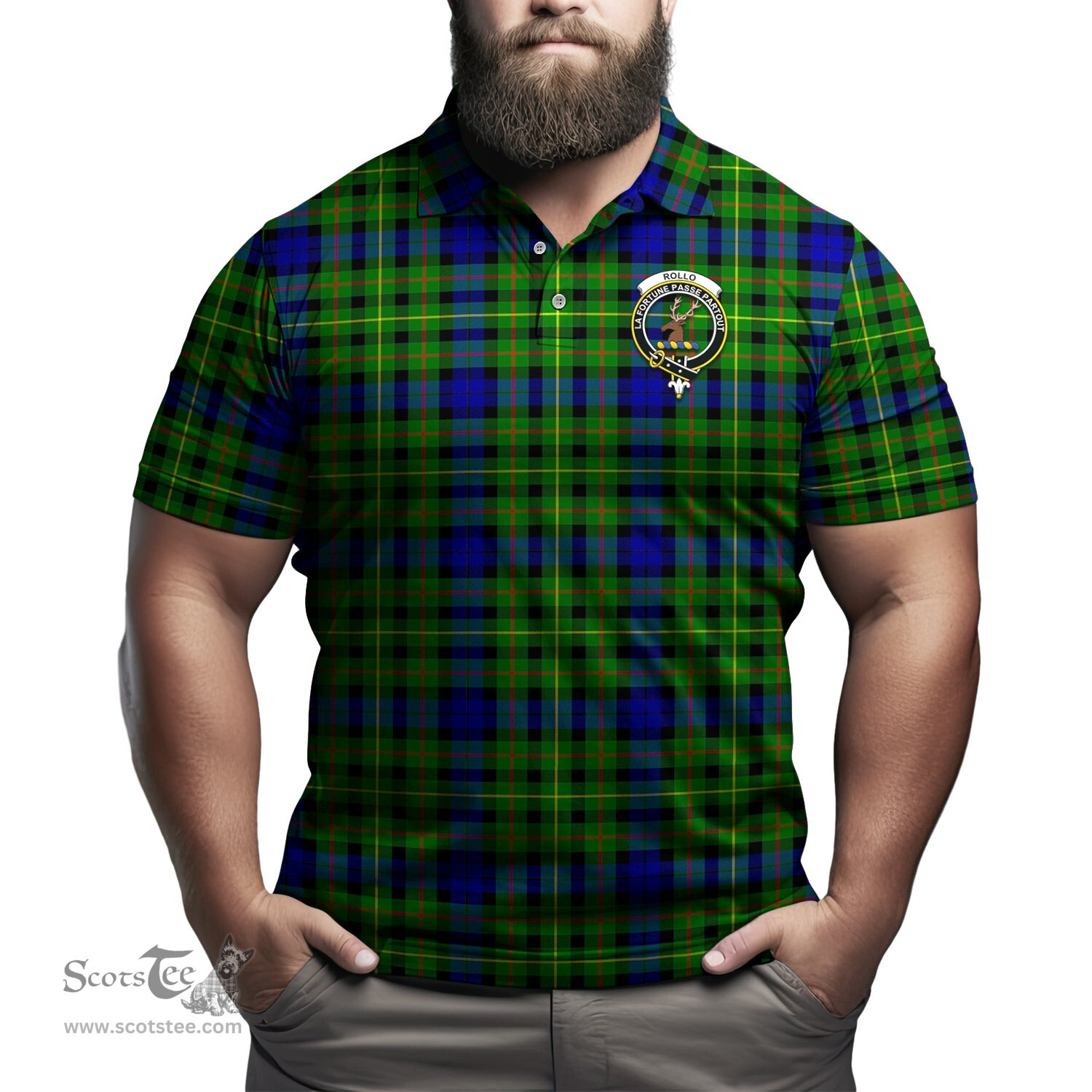 Scottish Rollo Modern Tartan Mens Polo Shirt with Family Crest Scottish Polo Shirt Scottish Plaid Tartan Plaid - ScotsTee - scotstee.com