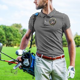 Scottish Shepherd Tartan Mens Polo Shirt with Family Crest Scottish Polo Shirt Scottish Plaid Tartan Plaid - ScotsTee - scotstee.com