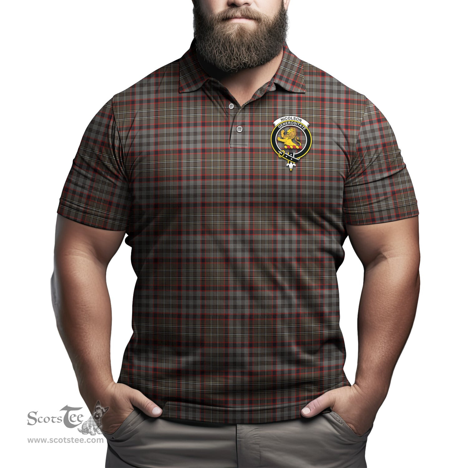 Scottish Nicolson Hunting Weathered Tartan Mens Polo Shirt with Family Crest Scottish Polo Shirt Scottish Plaid Tartan Plaid - ScotsTee - scotstee.com