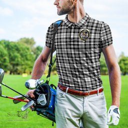Scottish Scott Black White Tartan Mens Polo Shirt with Family Crest Scottish Polo Shirt Scottish Plaid Tartan Plaid - ScotsTee - scotstee.com