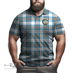 Scottish Stewart Muted Blue Tartan Mens Polo Shirt with Family Crest Scottish Polo Shirt Scottish Plaid Tartan Plaid - ScotsTee - scotstee.com