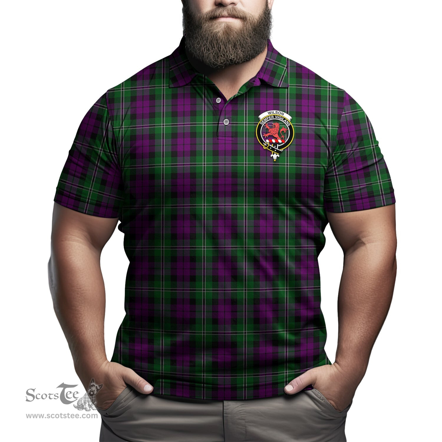 Scottish Wilson Tartan Mens Polo Shirt with Family Crest Scottish Polo Shirt Scottish Plaid Tartan Plaid - ScotsTee - scotstee.com