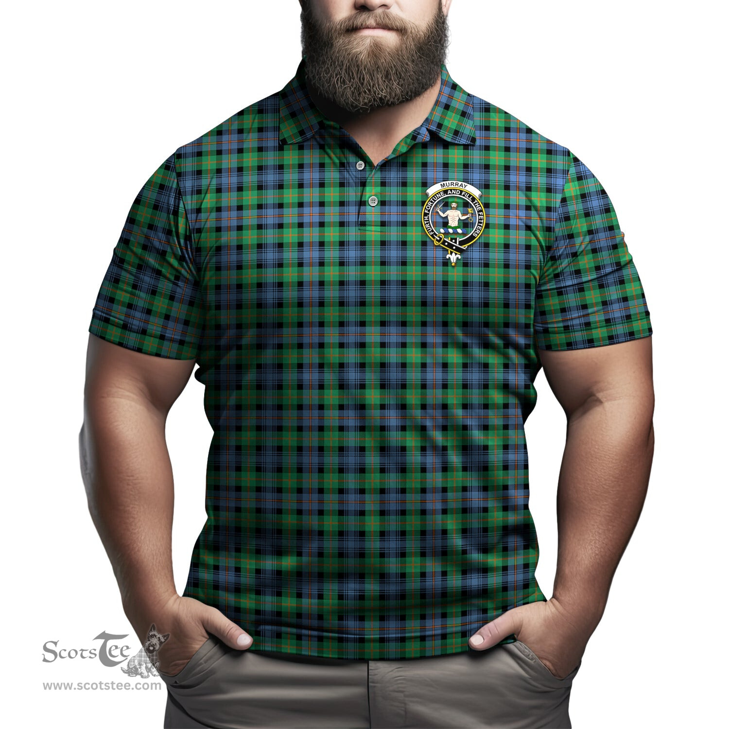 Scottish Murray of Atholl Ancient Tartan Mens Polo Shirt with Family Crest Scottish Polo Shirt Scottish Plaid Tartan Plaid - ScotsTee - scotstee.com