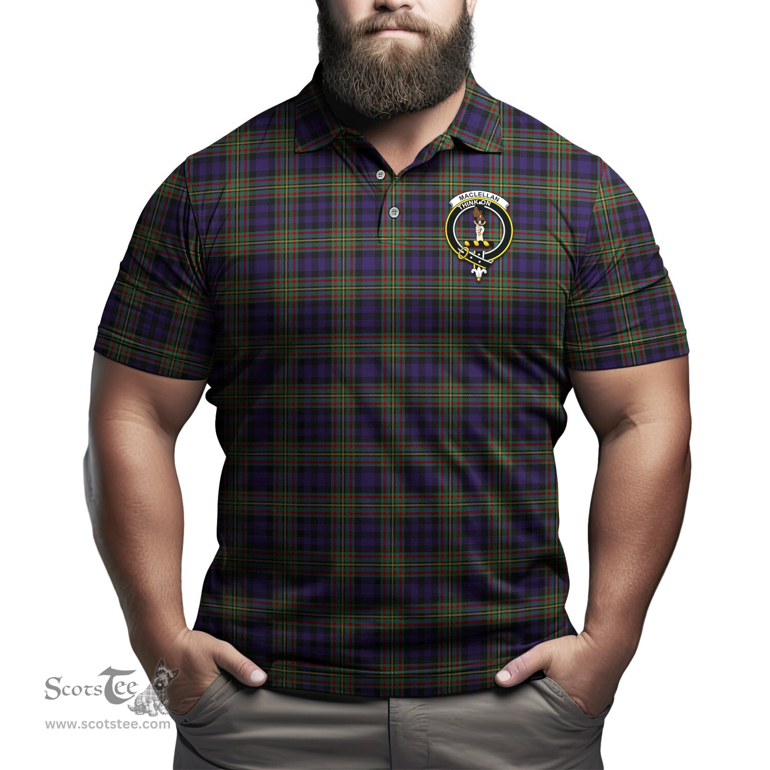 Scottish MacLellan Tartan Mens Polo Shirt with Family Crest Scottish Polo Shirt Scottish Plaid Tartan Plaid - ScotsTee - scotstee.com