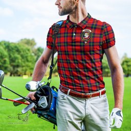 Scottish Ruthven Modern Tartan Mens Polo Shirt with Family Crest Scottish Polo Shirt Scottish Plaid Tartan Plaid - ScotsTee - scotstee.com