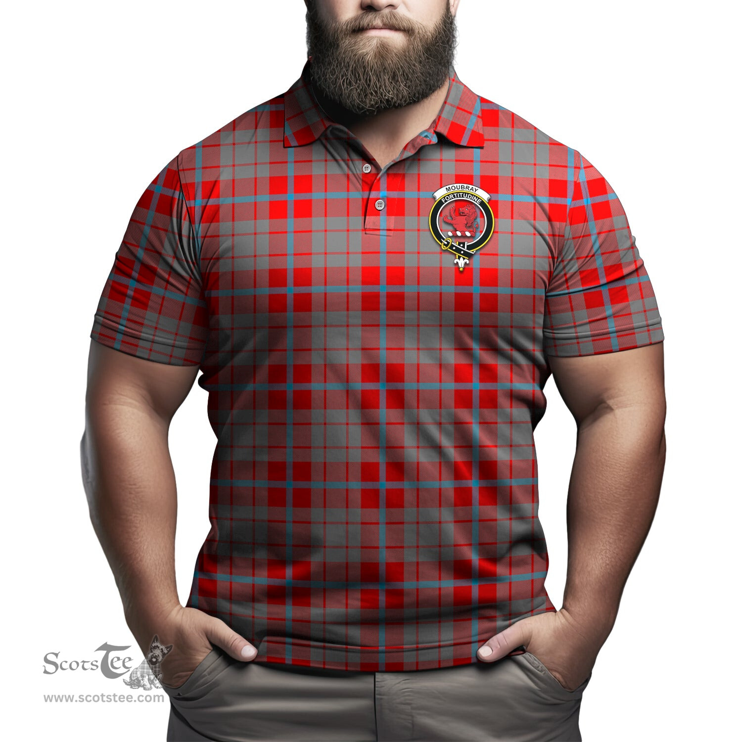 Scottish Moubray Tartan Mens Polo Shirt with Family Crest Scottish Polo Shirt Scottish Plaid Tartan Plaid - ScotsTee - scotstee.com