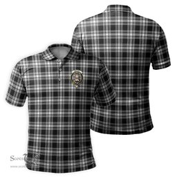 Scottish Menzies Black and White Tartan Mens Polo Shirt with Family Crest Scottish Polo Shirt Scottish Plaid Tartan Plaid - ScotsTee - scotstee.com