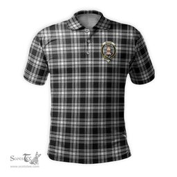 Scottish Menzies Black and White Tartan Mens Polo Shirt with Family Crest Scottish Polo Shirt Scottish Plaid Tartan Plaid - ScotsTee - scotstee.com