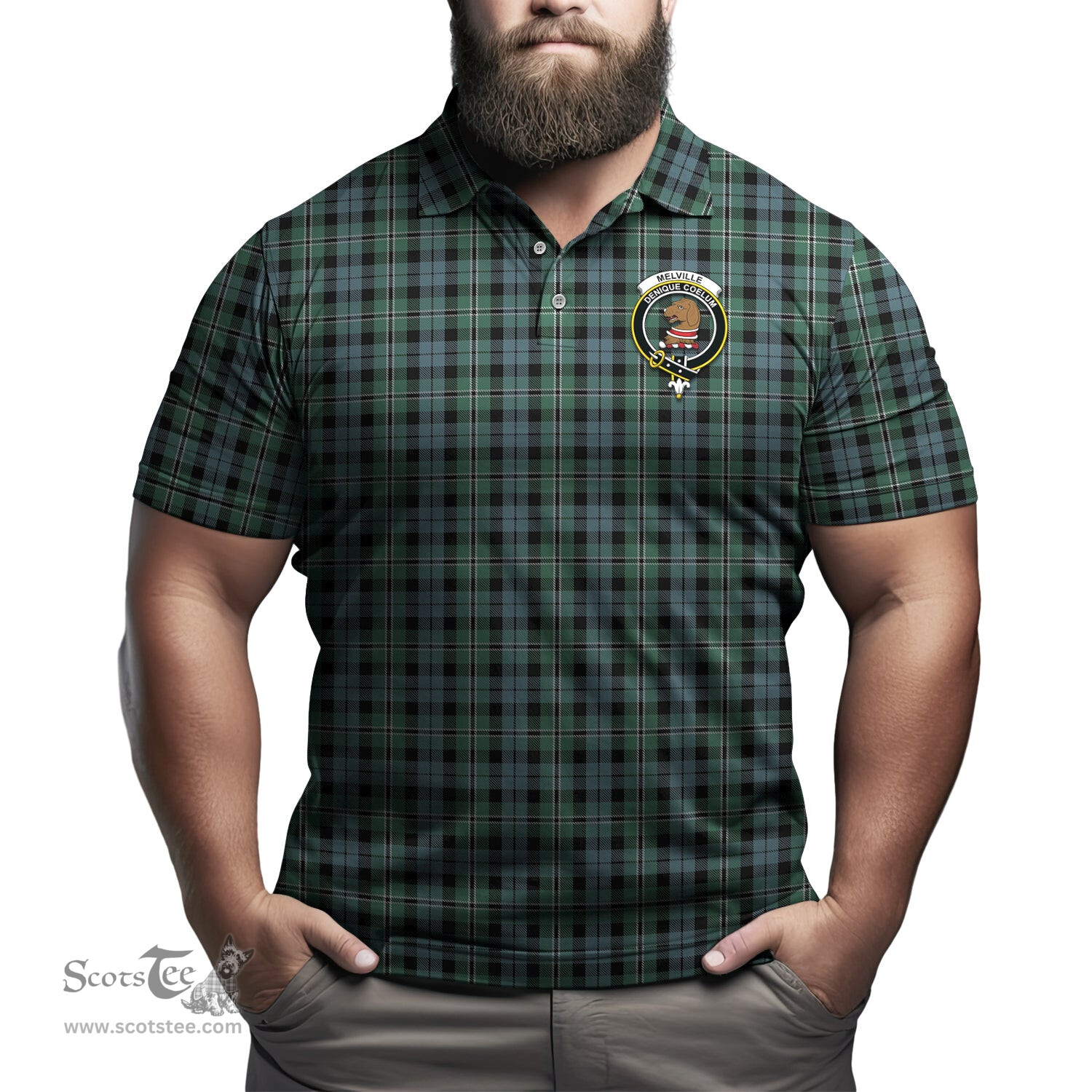 Scottish Melville Tartan Mens Polo Shirt with Family Crest Scottish Polo Shirt Scottish Plaid Tartan Plaid - ScotsTee - scotstee.com