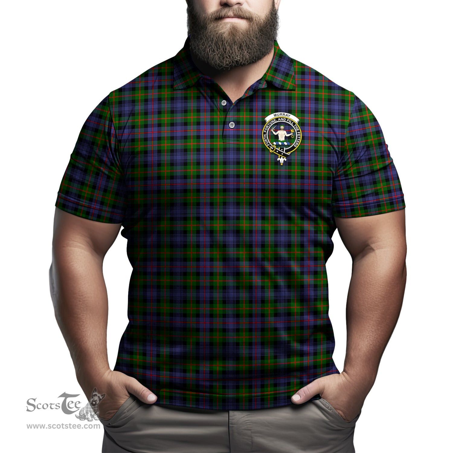 Scottish Murray of Atholl Modern Tartan Mens Polo Shirt with Family Crest Scottish Polo Shirt Scottish Plaid Tartan Plaid - ScotsTee - scotstee.com