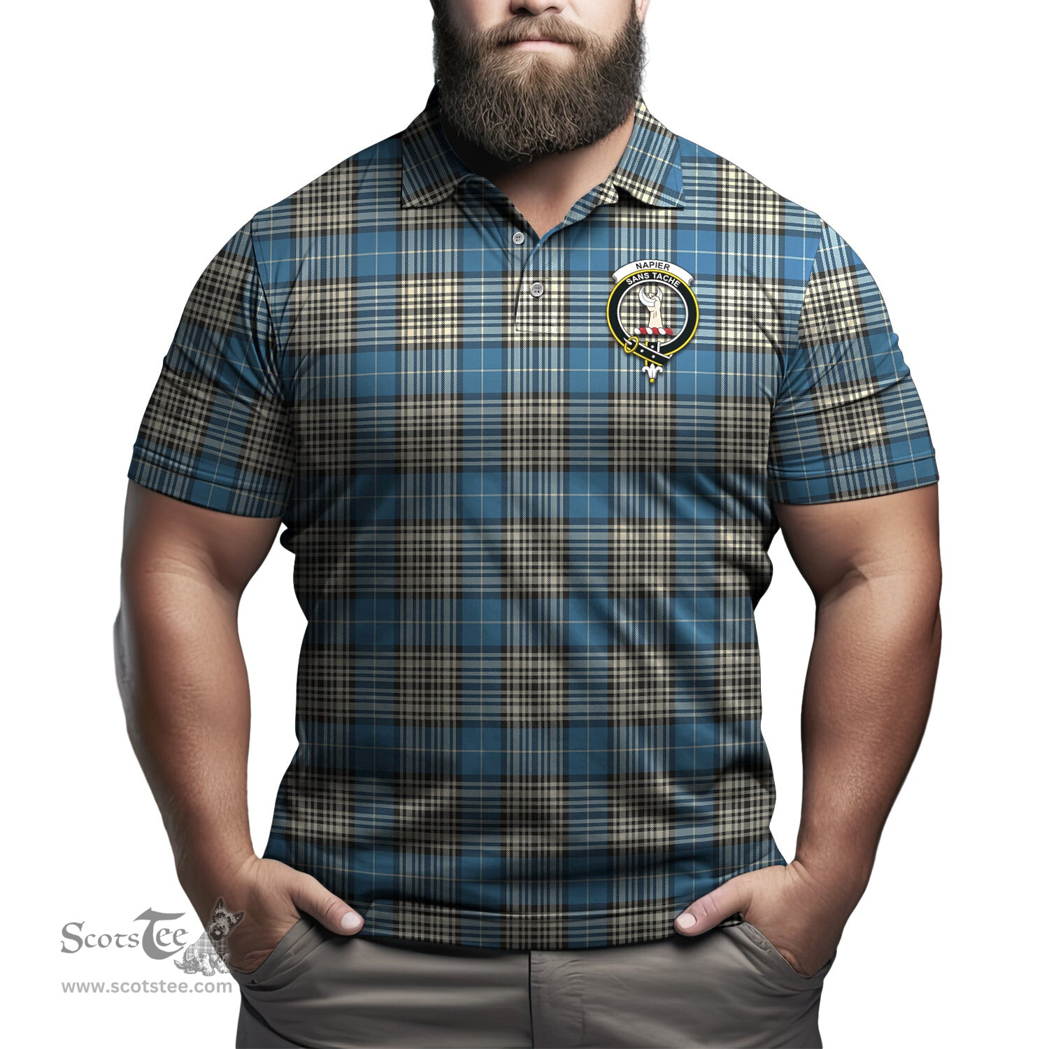Scottish Napier Ancient Tartan Mens Polo Shirt with Family Crest Scottish Polo Shirt Scottish Plaid Tartan Plaid - ScotsTee - scotstee.com
