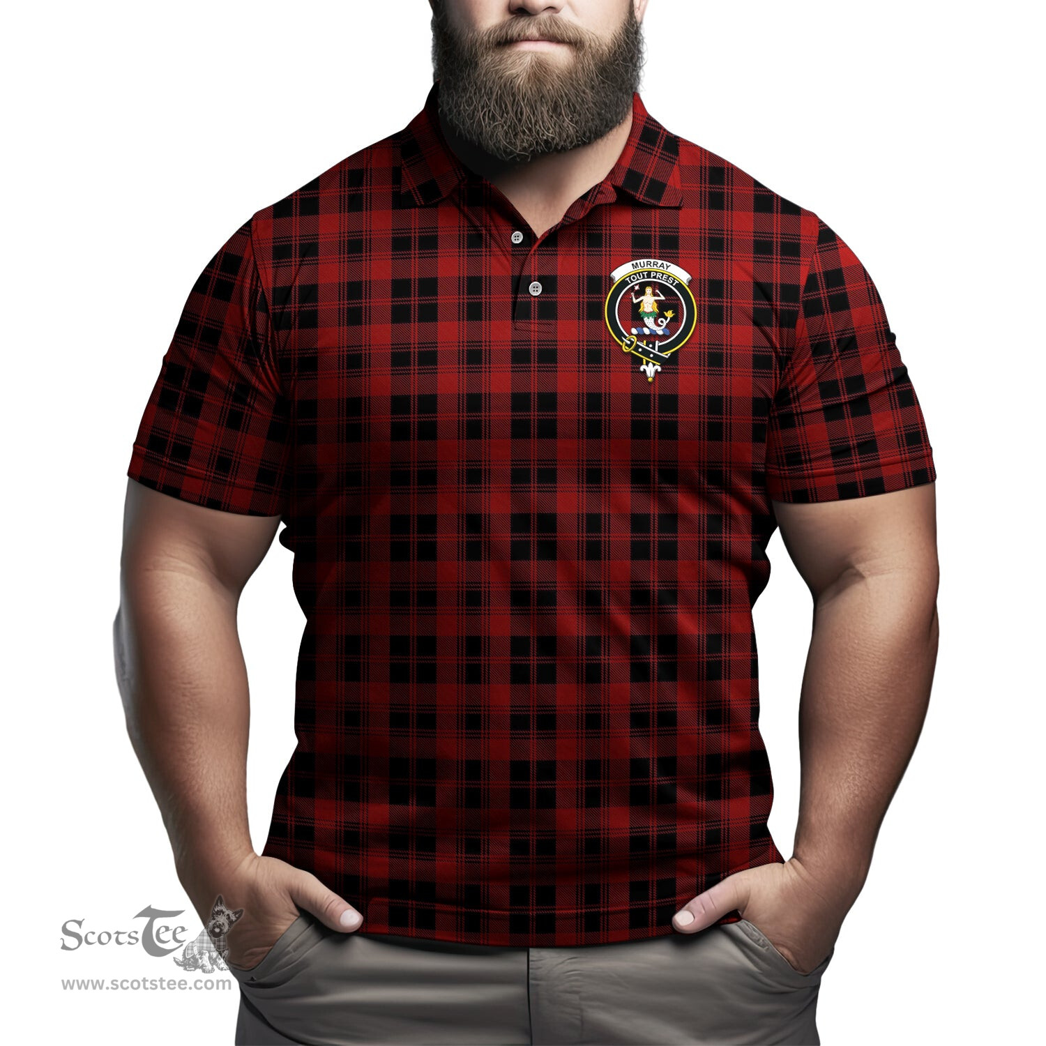 Scottish Murray of Ochtertyre Tartan Mens Polo Shirt with Family Crest Scottish Polo Shirt Scottish Plaid Tartan Plaid - ScotsTee - scotstee.com