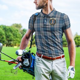 Scottish Menzies Dress Blue and White Tartan Mens Polo Shirt with Family Crest Scottish Polo Shirt Scottish Plaid Tartan Plaid - ScotsTee - scotstee.com