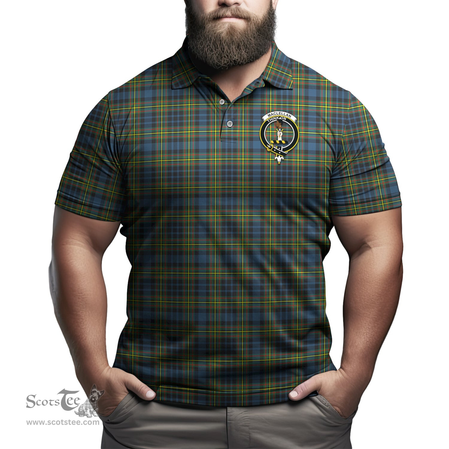 Scottish MacLellan Ancient Tartan Mens Polo Shirt with Family Crest Scottish Polo Shirt Scottish Plaid Tartan Plaid - ScotsTee - scotstee.com