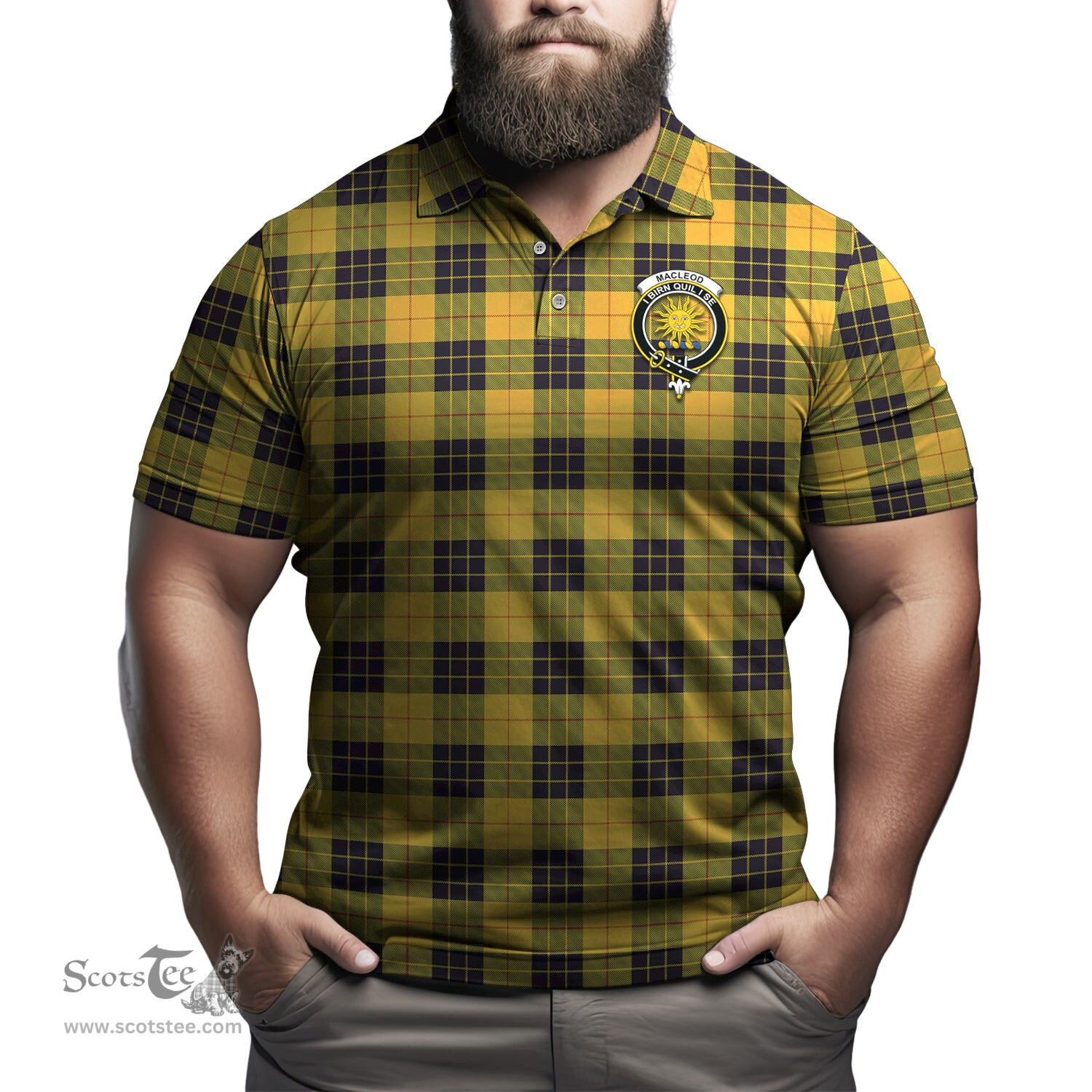 Scottish MacLeod of Lewis Ancient Tartan Mens Polo Shirt with Family Crest Scottish Polo Shirt Scottish Plaid Tartan Plaid - ScotsTee - scotstee.com