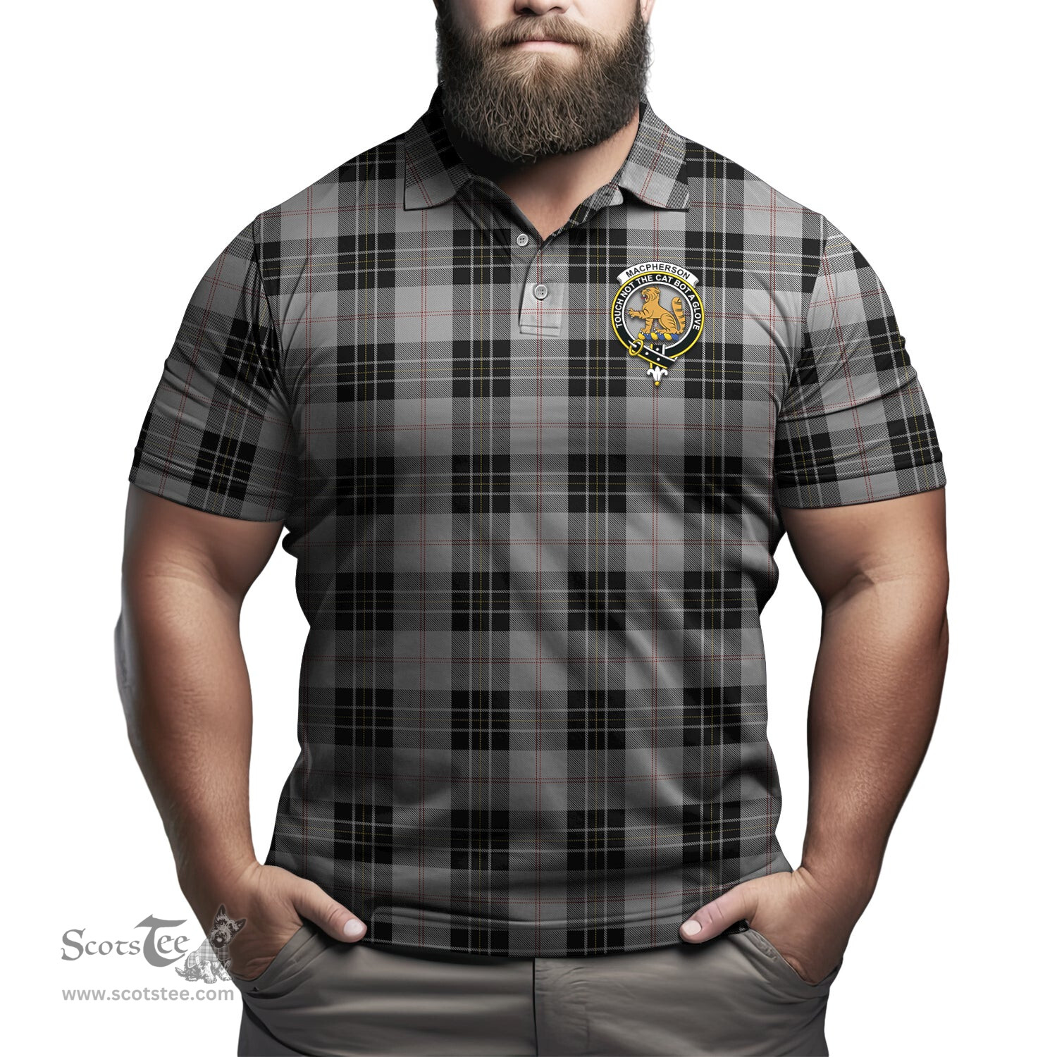 Scottish MacPherson Dress Tartan Mens Polo Shirt with Family Crest Scottish Polo Shirt Scottish Plaid Tartan Plaid - ScotsTee - scotstee.com