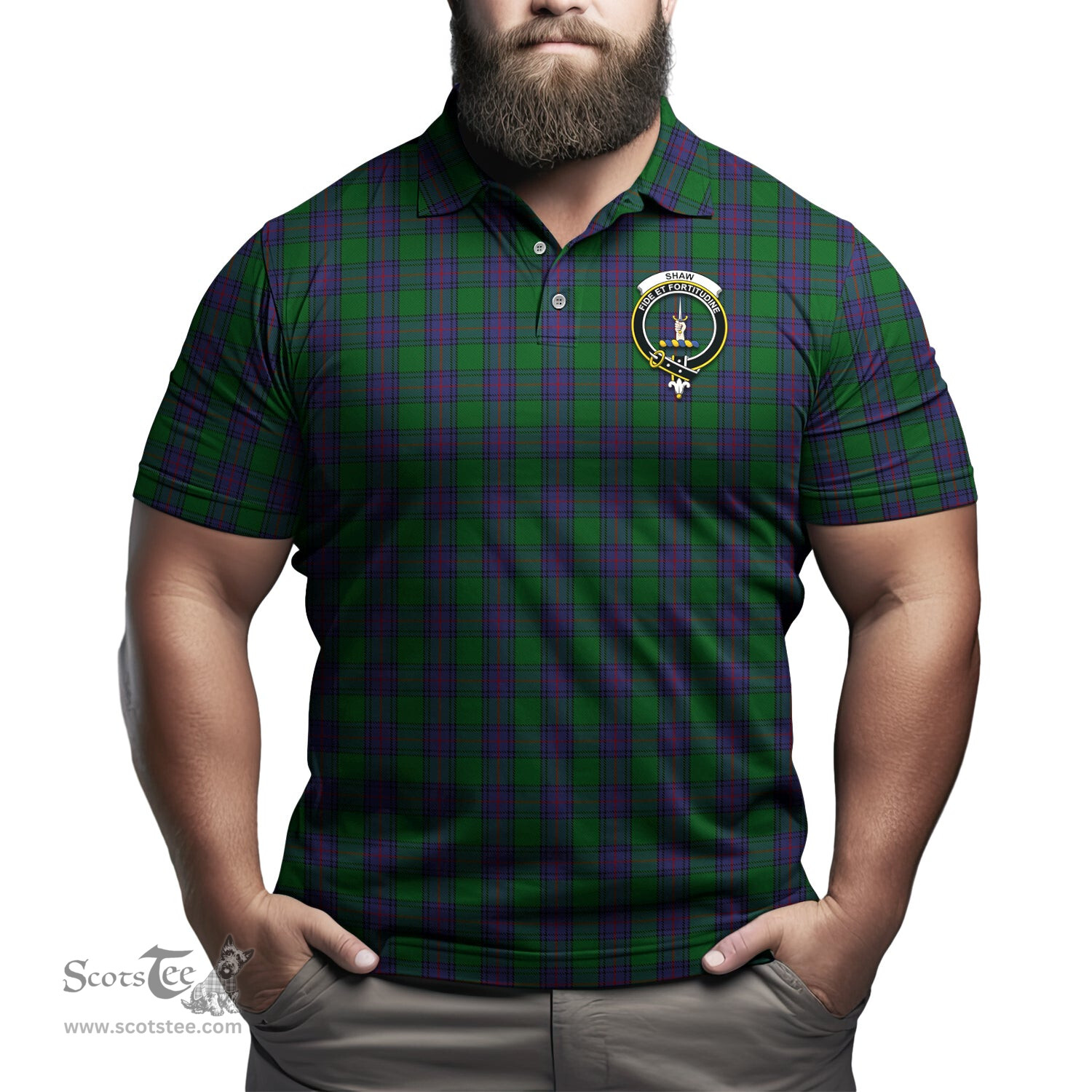 Scottish Shaw Tartan Mens Polo Shirt with Family Crest Scottish Polo Shirt Scottish Plaid Tartan Plaid - ScotsTee - scotstee.com