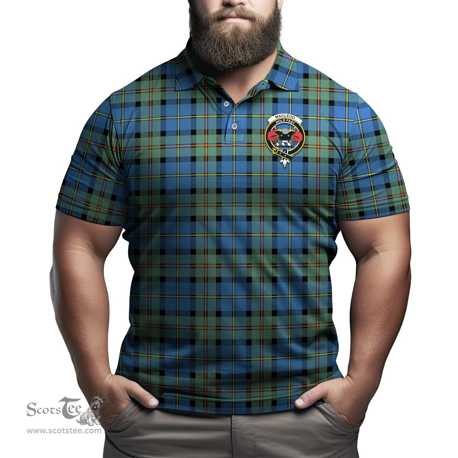 Scottish MacLeod of Harris Ancient Tartan Mens Polo Shirt with Family Crest Scottish Polo Shirt Scottish Plaid Tartan Plaid - ScotsTee - scotstee.com