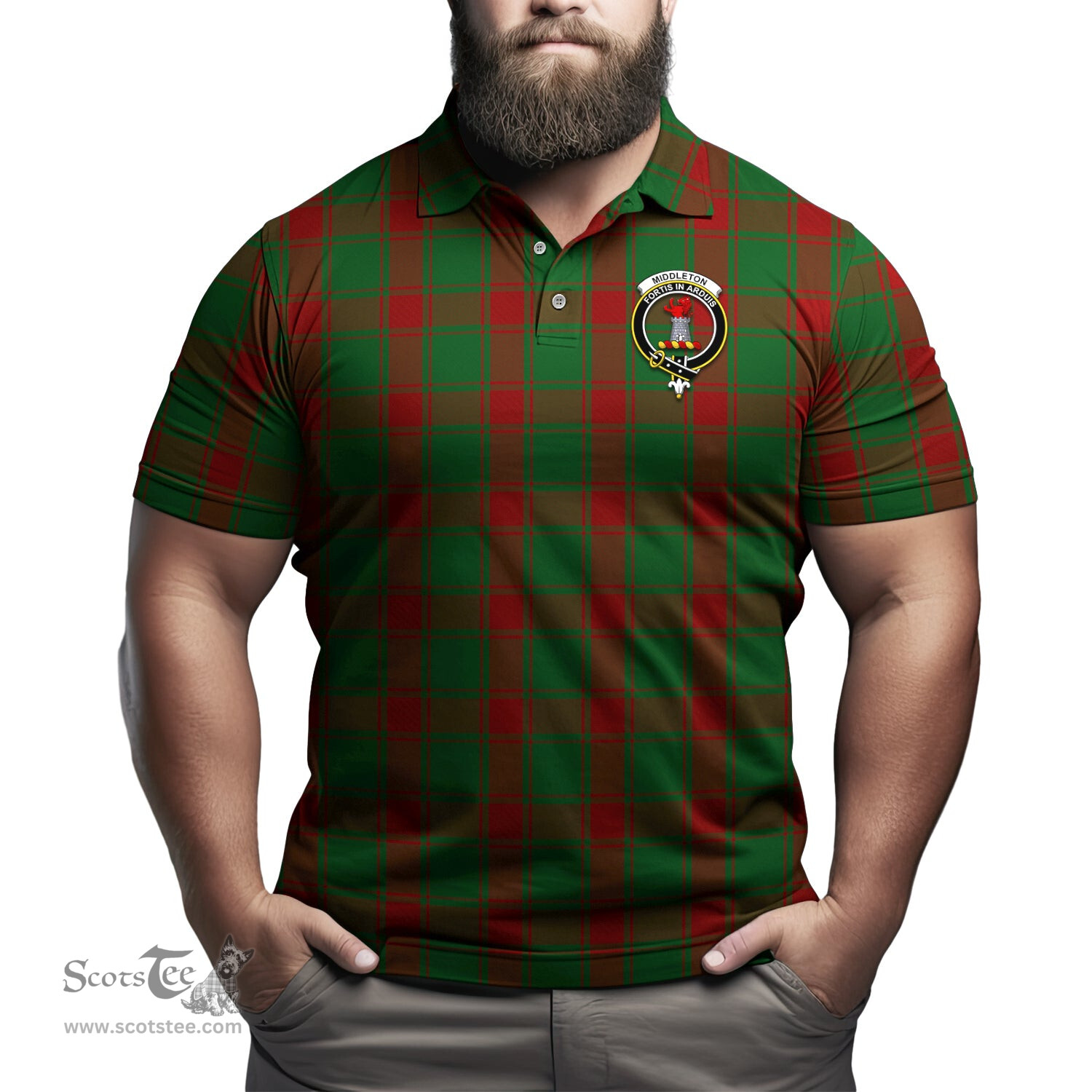 Scottish Middleton Tartan Mens Polo Shirt with Family Crest Scottish Polo Shirt Scottish Plaid Tartan Plaid - ScotsTee - scotstee.com