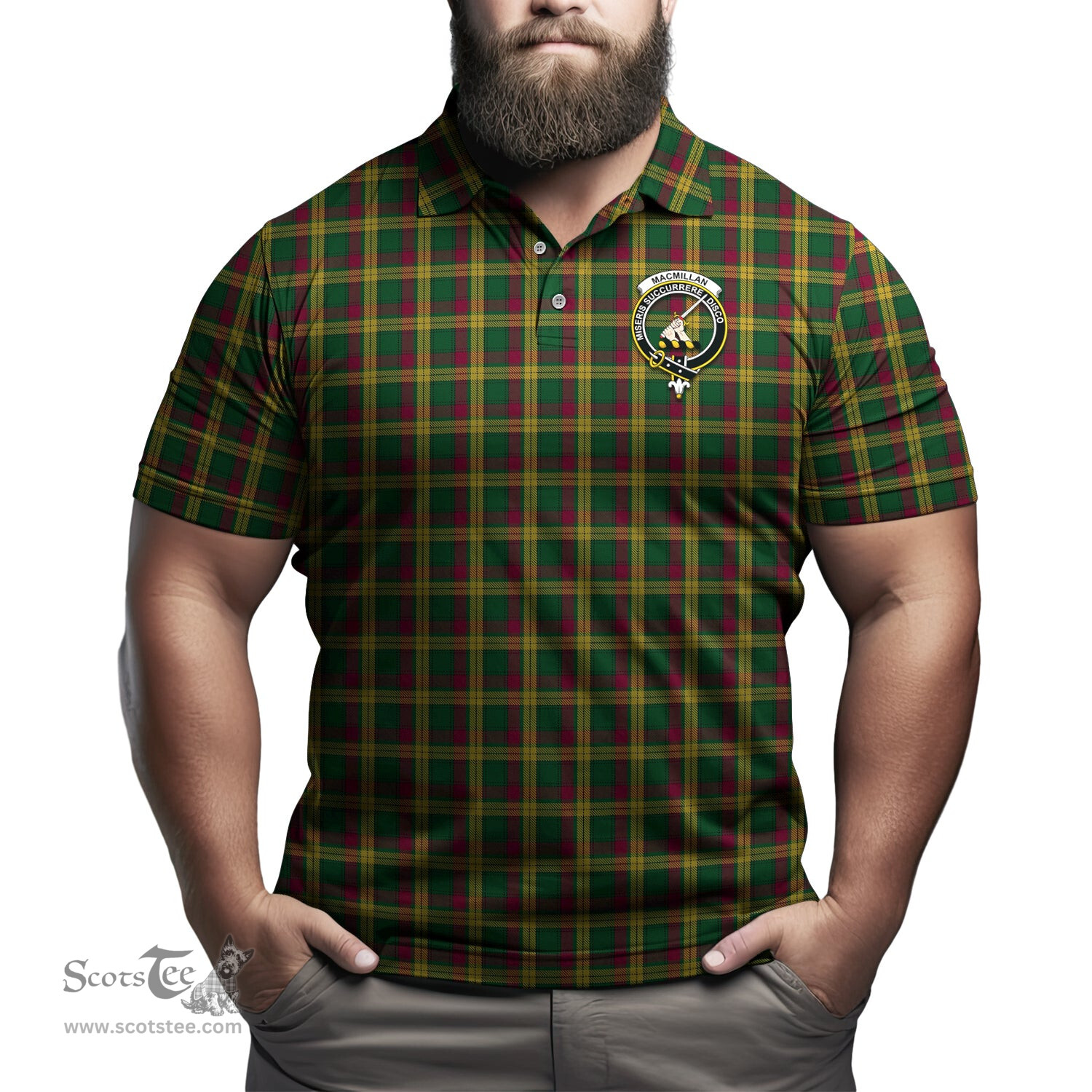 Scottish MacMillan Ancient Tartan Mens Polo Shirt with Family Crest Scottish Polo Shirt Scottish Plaid Tartan Plaid - ScotsTee - scotstee.com