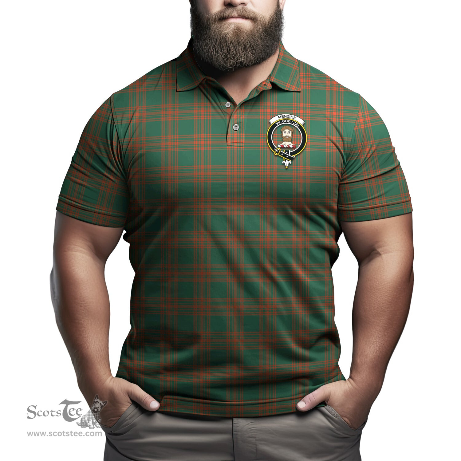 Scottish Menzies Green Ancient Tartan Mens Polo Shirt with Family Crest Scottish Polo Shirt Scottish Plaid Tartan Plaid - ScotsTee - scotstee.com