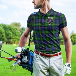 Scottish Meldrum Tartan Mens Polo Shirt with Family Crest Scottish Polo Shirt Scottish Plaid Tartan Plaid - ScotsTee - scotstee.com