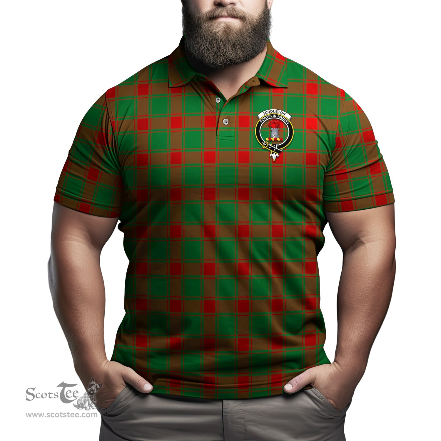 Scottish Middleton Modern Tartan Mens Polo Shirt with Family Crest Scottish Polo Shirt Scottish Plaid Tartan Plaid - ScotsTee - scotstee.com