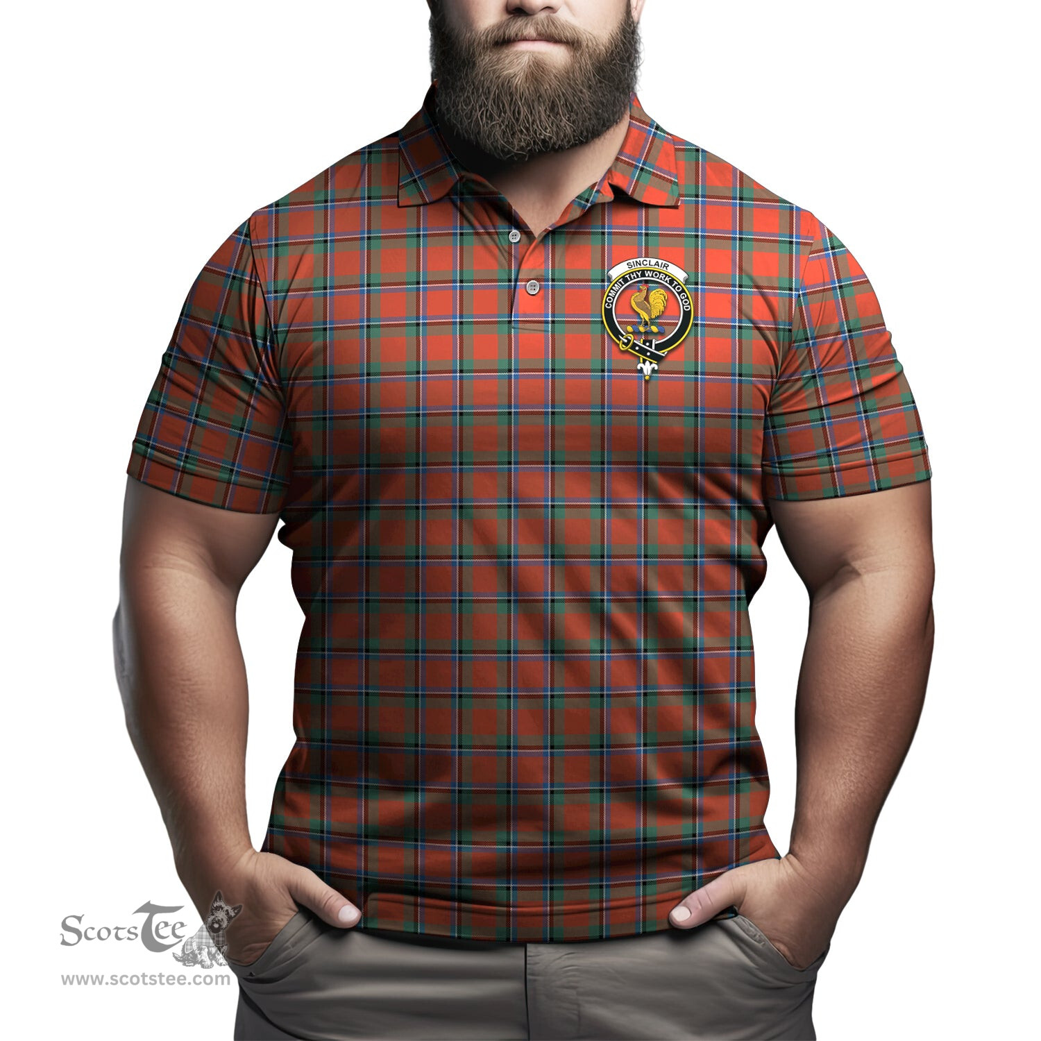 Scottish Sinclair Ancient Tartan Mens Polo Shirt with Family Crest Scottish Polo Shirt Scottish Plaid Tartan Plaid - ScotsTee - scotstee.com