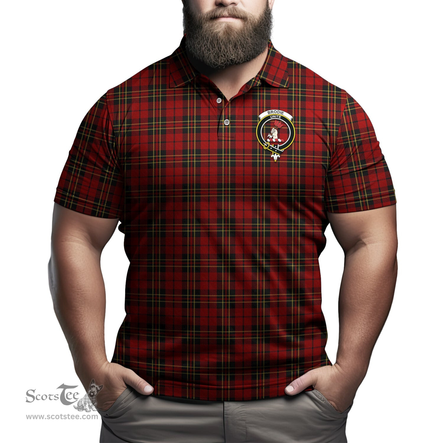 Scottish Brodie Tartan Mens Polo Shirt with Family Crest Scottish Polo Shirt Scottish Plaid Tartan Plaid - ScotsTee - scotstee.com