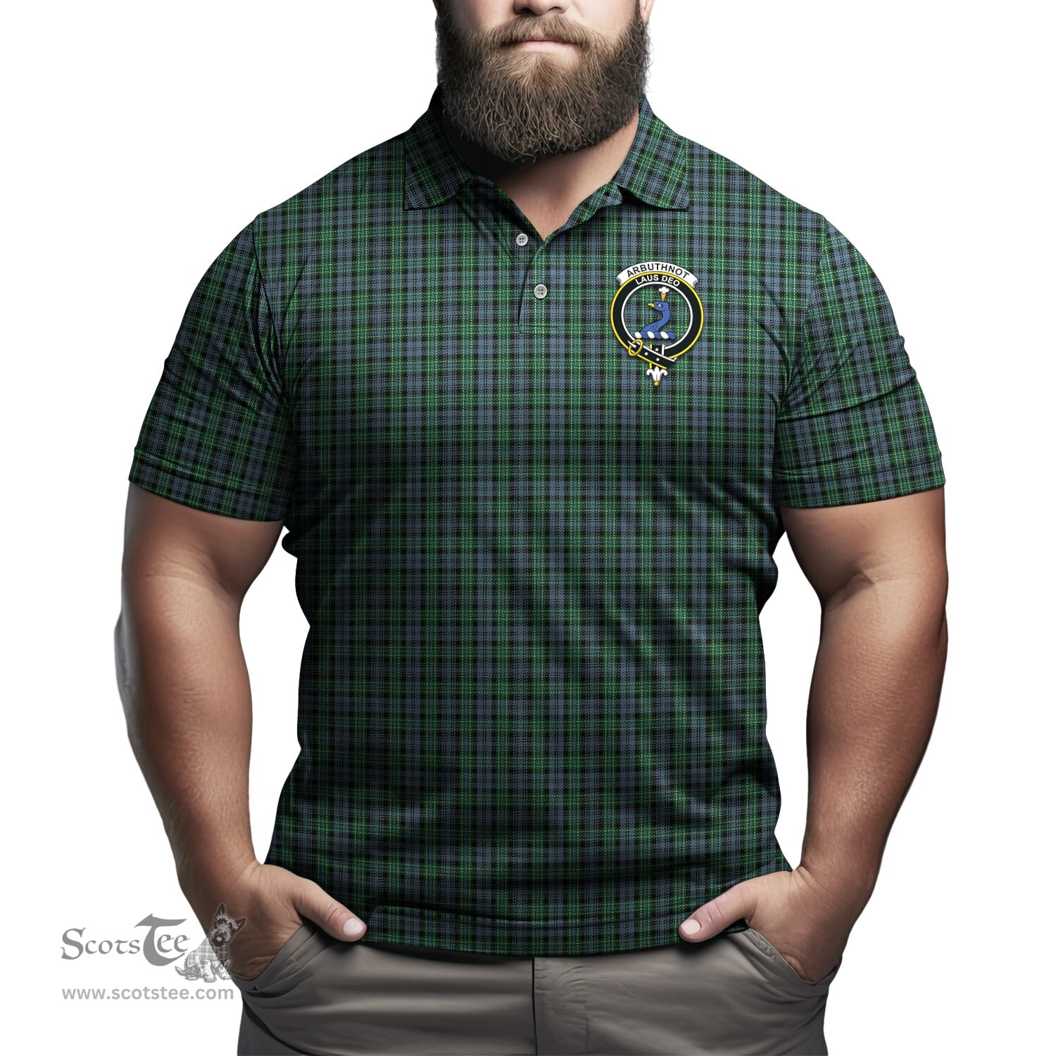 Scottish Arbuthnot Tartan Mens Polo Shirt with Family Crest Scottish Polo Shirt Scottish Plaid Tartan Plaid - ScotsTee - scotstee.com