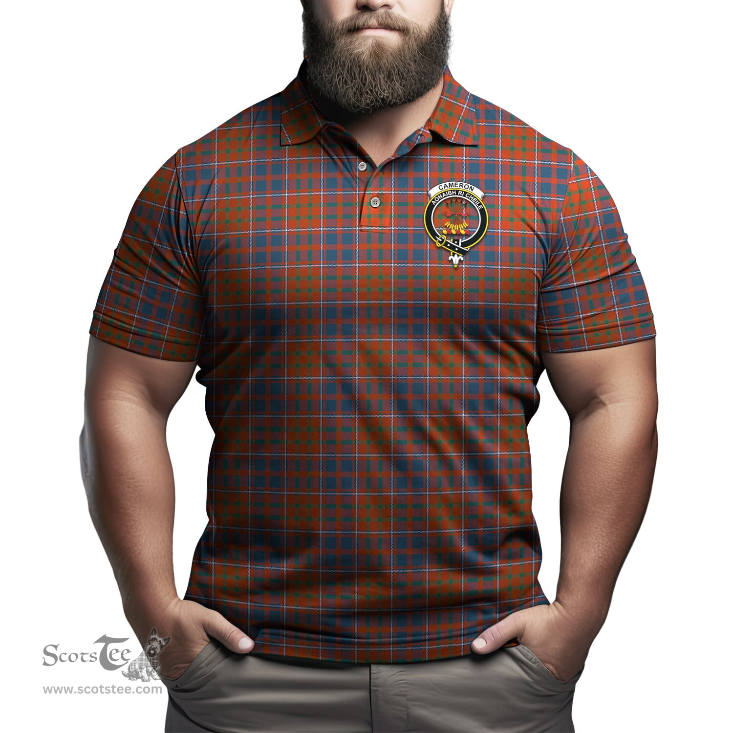 Scottish Cameron of Lochiel Ancient Tartan Mens Polo Shirt with Family Crest Scottish Polo Shirt Scottish Plaid Tartan Plaid - ScotsTee - scotstee.com