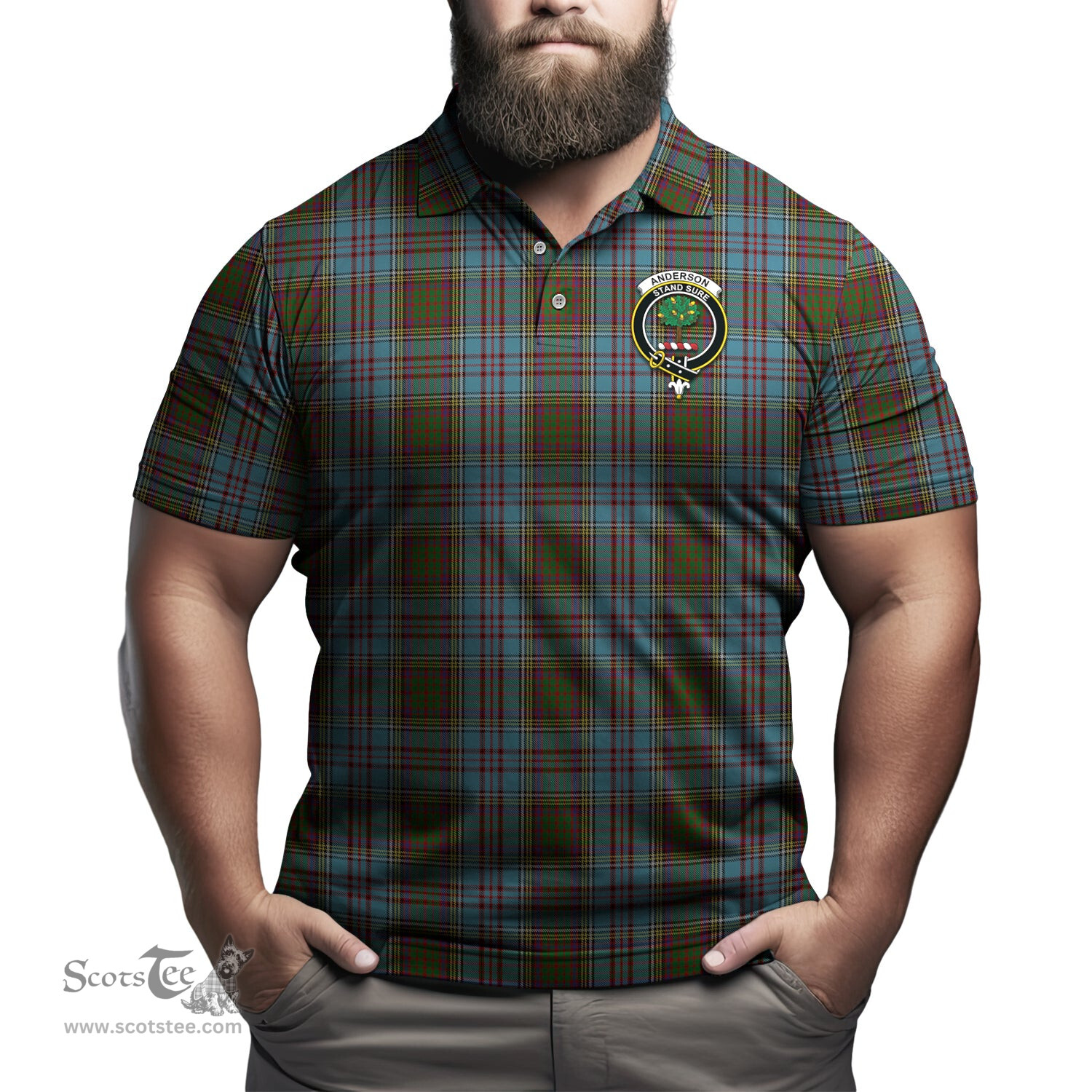 Scottish Anderson Tartan Mens Polo Shirt with Family Crest Scottish Polo Shirt Scottish Plaid Tartan Plaid - ScotsTee - scotstee.com