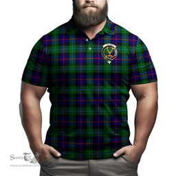 Scottish Calder Modern Tartan Mens Polo Shirt with Family Crest Scottish Polo Shirt Scottish Plaid Tartan Plaid - ScotsTee - scotstee.com