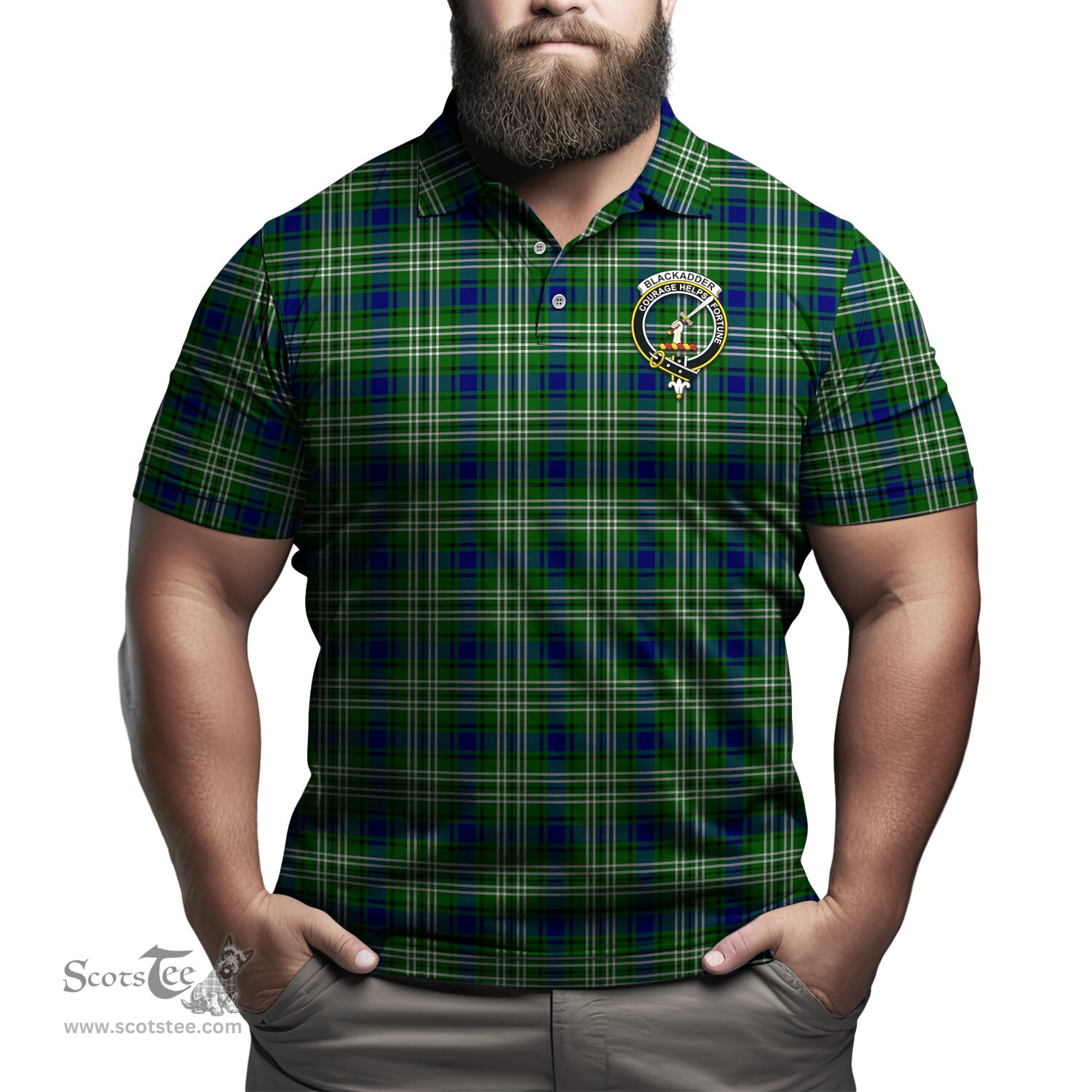 Scottish Blackadder Tartan Mens Polo Shirt with Family Crest Scottish Polo Shirt Scottish Plaid Tartan Plaid - ScotsTee - scotstee.com