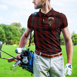 Scottish Cameron Black and Red Tartan Mens Polo Shirt with Family Crest Scottish Polo Shirt Scottish Plaid Tartan Plaid - ScotsTee - scotstee.com