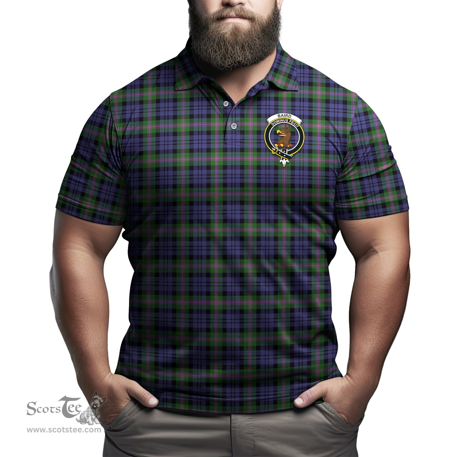 Scottish Baird Modern Tartan Mens Polo Shirt with Family Crest Scottish Polo Shirt Scottish Plaid Tartan Plaid - ScotsTee - scotstee.com