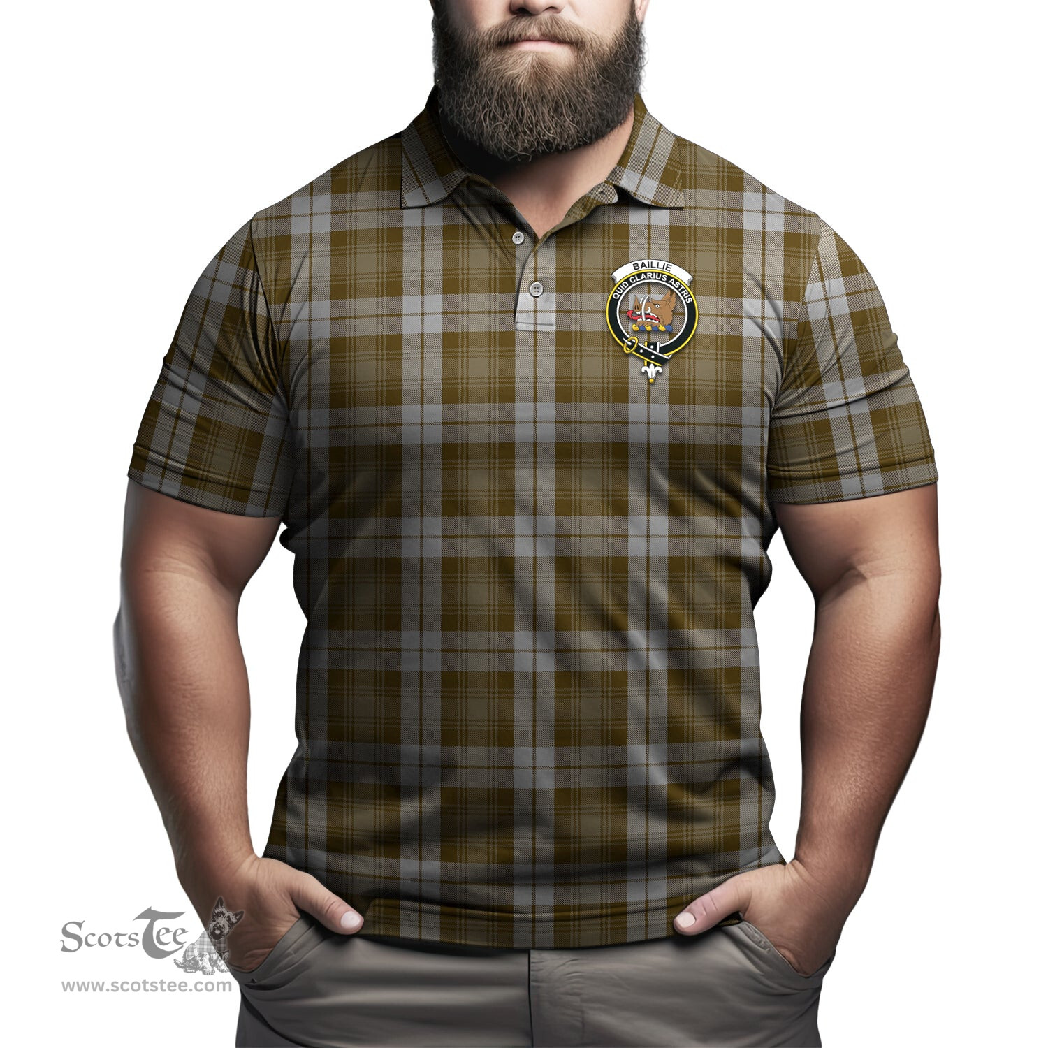 Scottish Baillie Dress Tartan Mens Polo Shirt with Family Crest Scottish Polo Shirt Scottish Plaid Tartan Plaid - ScotsTee - scotstee.com