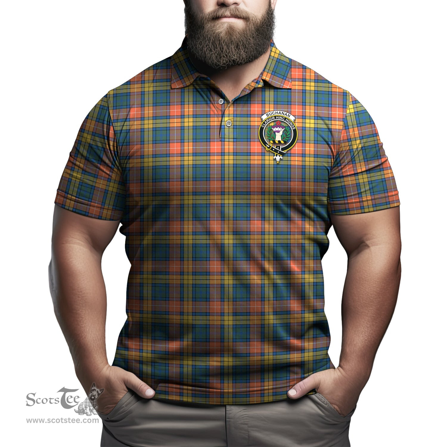 Scottish Buchanan Ancient Tartan Mens Polo Shirt with Family Crest Scottish Polo Shirt Scottish Plaid Tartan Plaid - ScotsTee - scotstee.com