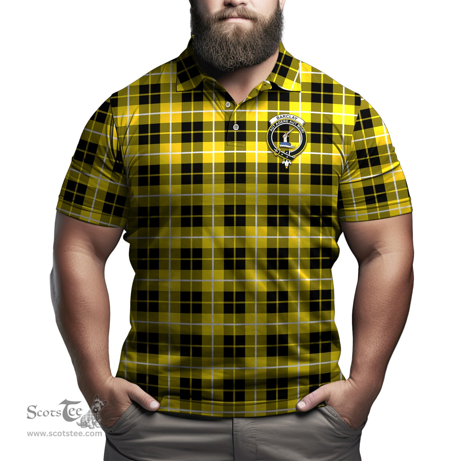 Scottish Barclay Dress Modern Tartan Mens Polo Shirt with Family Crest Scottish Polo Shirt Scottish Plaid Tartan Plaid - ScotsTee - scotstee.com