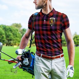 Scottish Broun Modern Tartan Mens Polo Shirt with Family Crest Scottish Polo Shirt Scottish Plaid Tartan Plaid - ScotsTee - scotstee.com