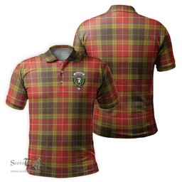 Scottish Buchanan Old Set Weathered Tartan Mens Polo Shirt with Family Crest Scottish Polo Shirt Scottish Plaid Tartan Plaid - ScotsTee - scotstee.com