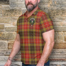 Scottish Buchanan Old Set Weathered Tartan Mens Polo Shirt with Family Crest Scottish Polo Shirt Scottish Plaid Tartan Plaid - ScotsTee - scotstee.com