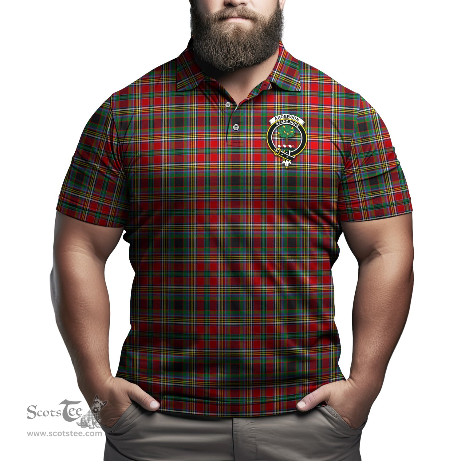 Scottish Anderson of Arbrake Tartan Mens Polo Shirt with Family Crest Scottish Polo Shirt Scottish Plaid Tartan Plaid - ScotsTee - scotstee.com
