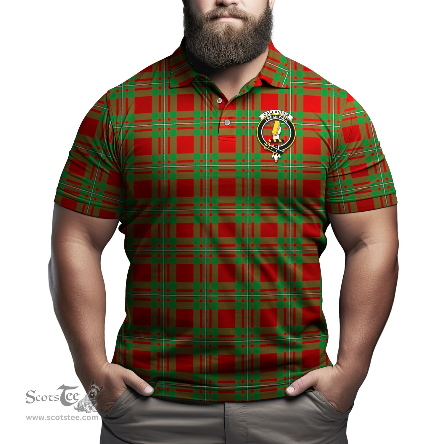 Scottish Callander Modern Tartan Mens Polo Shirt with Family Crest Scottish Polo Shirt Scottish Plaid Tartan Plaid - ScotsTee - scotstee.com