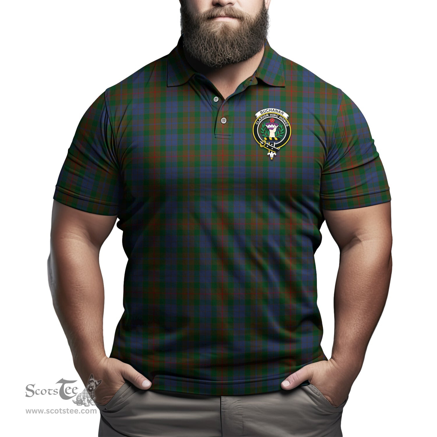 Scottish Buchanan Hunting Tartan Mens Polo Shirt with Family Crest Scottish Polo Shirt Scottish Plaid Tartan Plaid - ScotsTee - scotstee.com