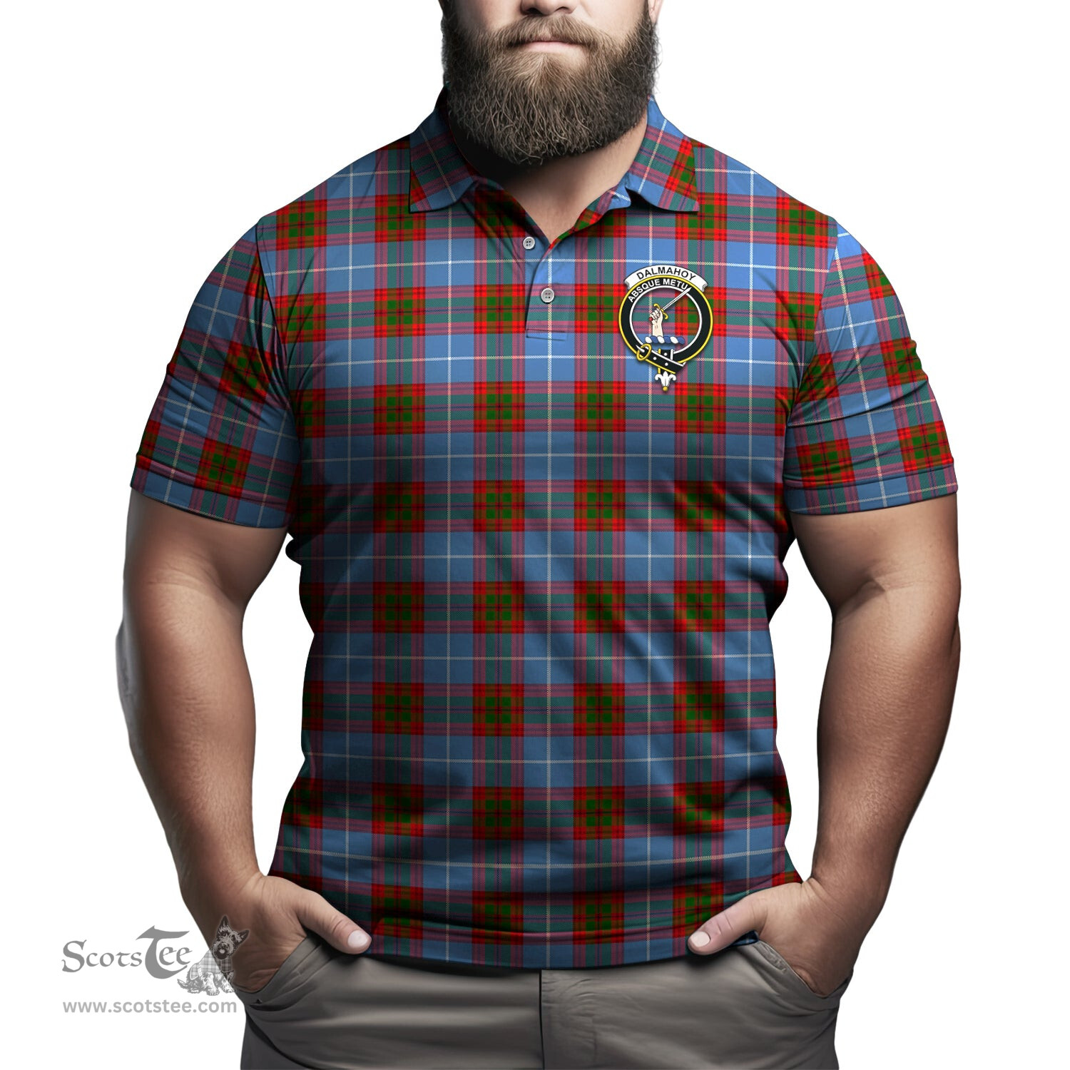 Scottish Dalmahoy Tartan Mens Polo Shirt with Family Crest Scottish Polo Shirt Scottish Plaid Tartan Plaid - ScotsTee - scotstee.com
