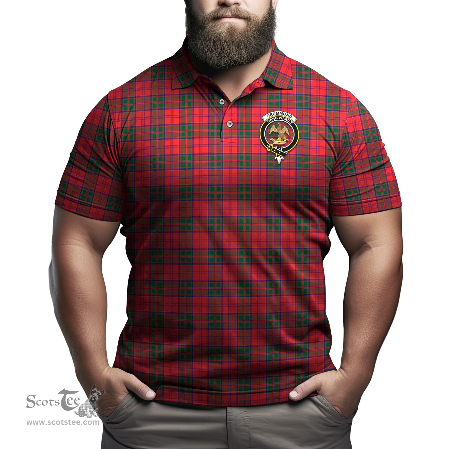 Scottish Drummond Modern Tartan Mens Polo Shirt with Family Crest Scottish Polo Shirt Scottish Plaid Tartan Plaid - ScotsTee - scotstee.com