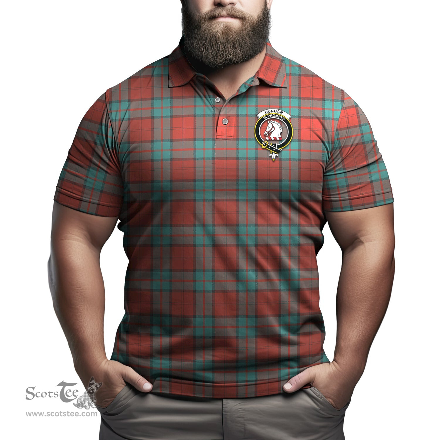 Scottish Dunbar Ancient Tartan Mens Polo Shirt with Family Crest Scottish Polo Shirt Scottish Plaid Tartan Plaid - ScotsTee - scotstee.com