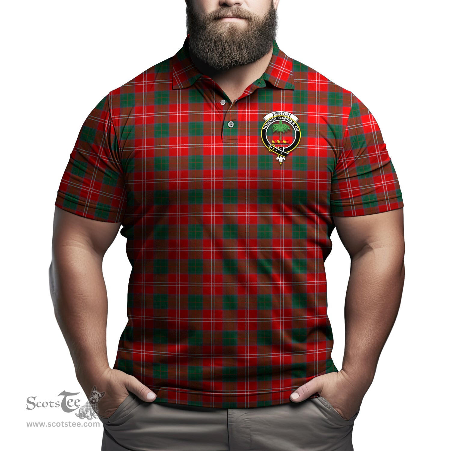 Scottish Fenton Tartan Mens Polo Shirt with Family Crest Scottish Polo Shirt Scottish Plaid Tartan Plaid - ScotsTee - scotstee.com
